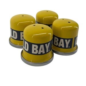Golden Rabbit‎ Enamelware Old Bay Pattern Salt Pepper Shaker Yellow Kitchen Set